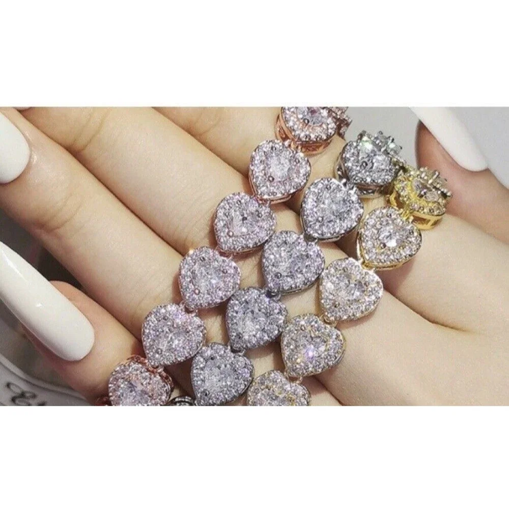 Brand New Heart Bling CZ Bracelet Silver Valentines Day Gift